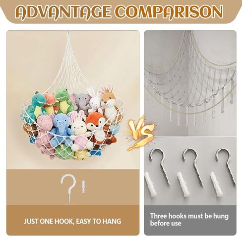 Tioncy 2 Sets Stuffed Animal Storage Organizers Stuffed Animal Hammock Corner Ceiling Hanging Net Macrame Toy Display Plush Toy Holder Wall Mounted for Bedroom Playroom in Kuwait