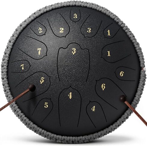 طبلة لسان فولاذية، طبلة مطر للخارج، 12 بوصة 15 نوتة موسيقية، أداة قرع رئيسية D مع حقيبة ناعمة، كتاب موسيقى ومطرقتين للتأمل أو اليوجا (أخضر، 12 بوصة) in Kuwait