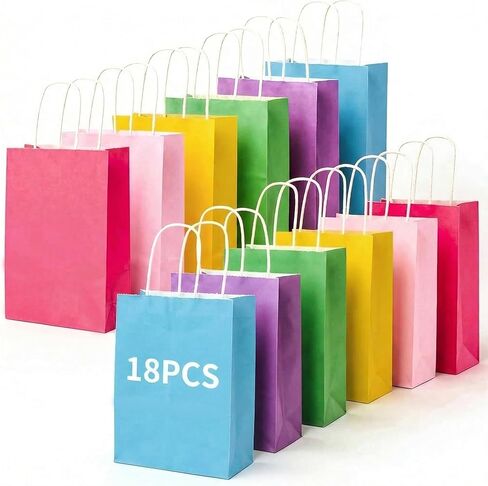 حقائب هدايا ملونة من لوف ستون، 18 قطعة من أكياس الورق الملون مفضلة حقائب حلوى كرافت مع مقبض لحفلات أعياد الميلاد وحفلات الزفاف in Kuwait