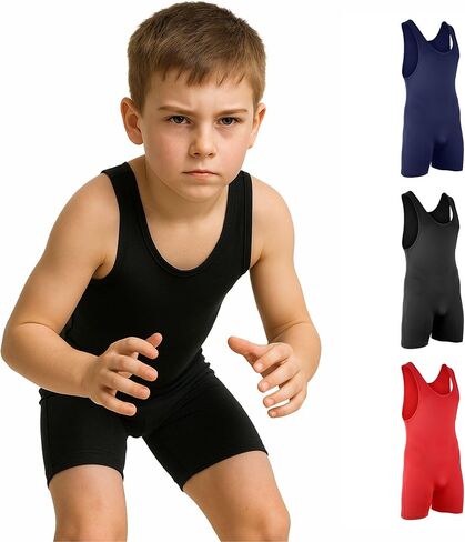 ROAR-INT Kids Wrestling Singlet Powerlifting Singlet Youth Wrestling Singlet Kids Gym Bodywear Uniform Suit in Kuwait