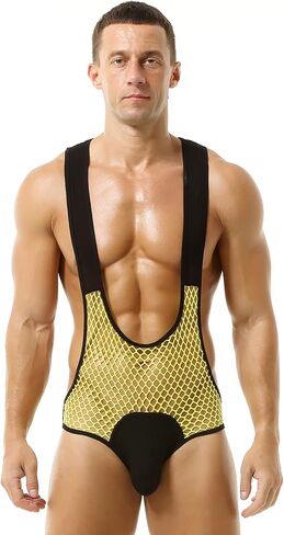 رجل شبكة ملخصات الحمالات القميص ارتداءها قطعة واحدة يوتار المصارعة القميص الملابس الداخلية in Kuwait