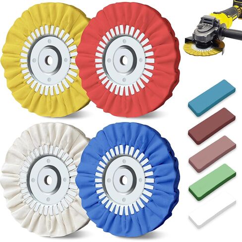 8" Airway Buffing Wheel, 9Pcs Aluminum Polishing Wheel Kit for Angle Grinder, Polishing Compound and Metal Polishing Pads for Stainless Steel Chrome Car Polish Mirror Finish (5/8" Arbor Hole) in Kuwait