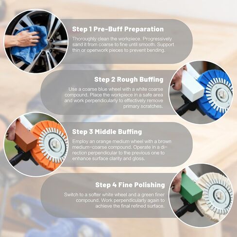 8" Airway Buffing Wheel, 9Pcs Aluminum Polishing Wheel Kit for Angle Grinder, Polishing Compound and Metal Polishing Pads for Stainless Steel Chrome Car Polish Mirror Finish (5/8" Arbor Hole) in Kuwait