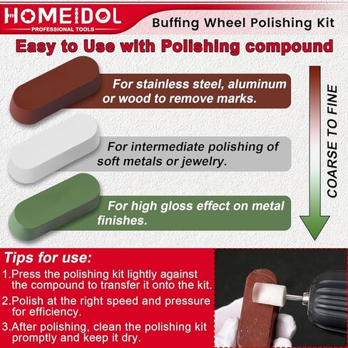 78PCS Buffing Wheel for Dremel Polishing Kit, HOMEIDOL 1/8" Shank Polishing Buffing Wheel for Dremel Tool Accessories with Buffing Compound, Abrasive Wheel Buffing Polishing Wire Brush Polishing Bits in Kuwait