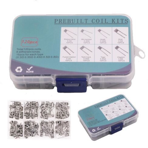 120PCS Prebuilt Coil Kits,8 Kinds of 0.3Ω 0.35Ω 0.45Ω 0.5Ω 0.8Ω Coils,15PCS Each Prebuilt Coil Kits in Saudi Arabia