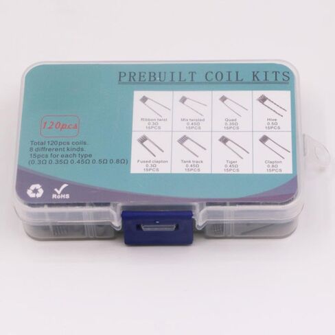 120PCS Prebuilt Coil Kits,8 Kinds of 0.3Ω 0.35Ω 0.45Ω 0.5Ω 0.8Ω Coils,15PCS Each Prebuilt Coil Kits in Saudi Arabia