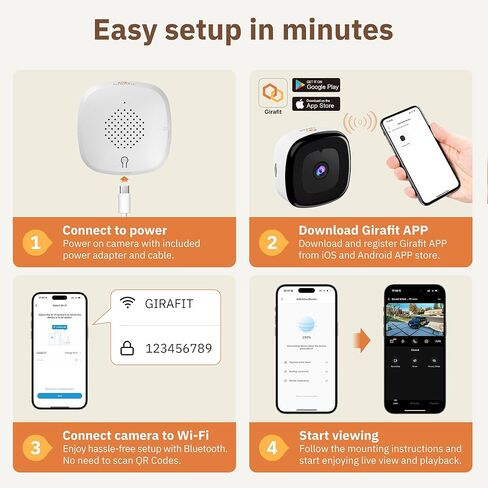 Girafit 5MP 3K Window Camera, 2.4GHz & 5GHz WiFi Indoor Security Camera for Home, ChroMax AI Color Night Vision, Person & Motion Detection, 24/7 Recording, Easy & Quick Install in Kuwait