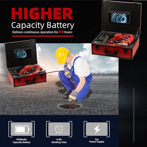 كاميرا الصرف الصحي، 100FT/30M، كاميرا فحص الصرف ذاتية التسوية مع شاشة HD 1080P مقاس 10 بوصات، تكبير 5X، كاميرا سباكة صناعية مقاومة للماء IP68 مع 12 مصباح LED، بطاقة 16 جيجابايت لقناة الأنابيب المنزلية in Kuwait