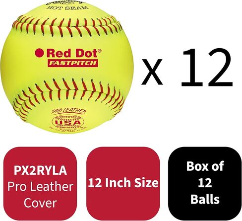 رولينغز رولينغز | الكرات اللينة الرسمية من NFHS Red Dot Fastpitch | الولايات المتحدة الأمريكية/ASA NFHS | خيارات مقاس 11 بوصة و12 بوصة | غطاء جلدي احترافي | 12 عدد in Saudi Arabia