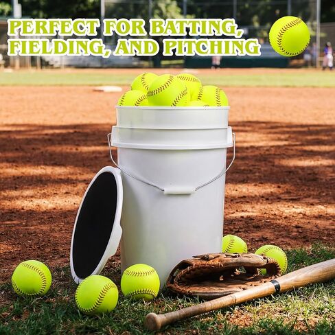 Lewtemi 24 Pack of Practice Softballs Bulk, Slowpitch and Fastpitch Softballs with 6 Gallon Bucket, Yellow Leather Covered Weighted Sports Soft Balls for Practice, Games and Training in Saudi Arabia