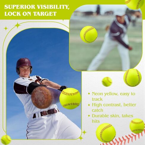 Lewtemi 24 Pack of Practice Softballs Bulk, Slowpitch and Fastpitch Softballs with 6 Gallon Bucket, Yellow Leather Covered Weighted Sports Soft Balls for Practice, Games and Training in Saudi Arabia