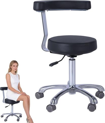 Dental Chair, Medical Stool Dental Assistant Chair with 360 Degree Rotation Armrest PU Leather, Height Adjustable Rolling Stool Up to 330 Pounds for Lab Salon Home Doctor (Without Foot Rest) in Kuwait