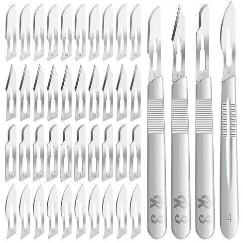 Geiserailie 80 PCS Scalpel Blades#10#11#15#23 with 4PCS Stainless Steel Handle, Individually Wrapped High Carbon Steel Surgical Blades for Sculpting, Cutting, Crafts, Sterile Sterile Dermaplane Tool in Saudi Arabia