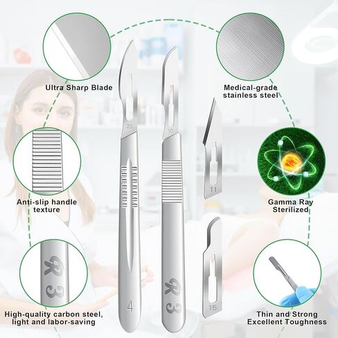 Geiserailie 80 PCS Scalpel Blades#10#11#15#23 with 4PCS Stainless Steel Handle, Individually Wrapped High Carbon Steel Surgical Blades for Sculpting, Cutting, Crafts, Sterile Sterile Dermaplane Tool in Saudi Arabia