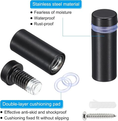 PATIKIL 3/4 x 2 Inch Sign Standoff Screws, 8 Set Stainless Steel Wall Standoff Mounting Hardware Advertising Glass Nail for Hanging Acrylic Picture Frame Acrylic Panel, Black in Saudi Arabia