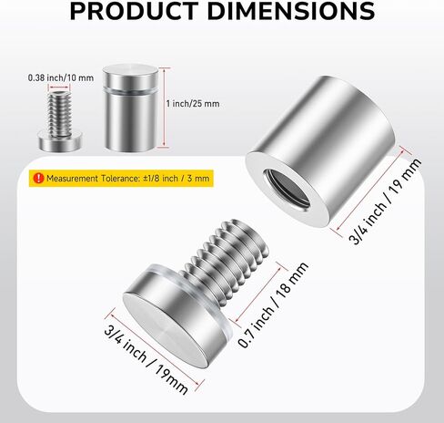 50 Pcs 3/4 x 3/4 Inch Stainless Steel Standoff Screws, Standoff Wall Mounts, Stand Off Mounting Hardware Advertising for Acrylic Sign Holder, Silver in Kuwait