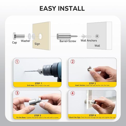 8 Pcs 1/2"x1" Sign Standoff Screws, Stainless Steel Sand Off, Wall Mounts Glass Standoff Advertising Nail for Hanging Acrylic Picture Frame in Kuwait