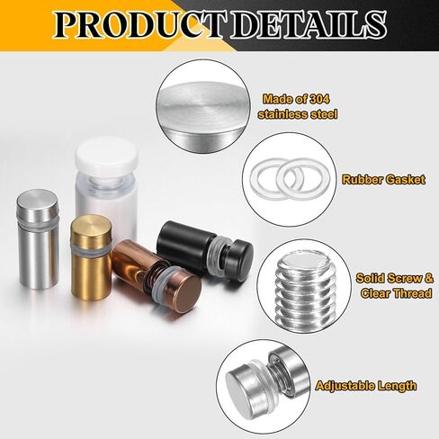 uxcell 4Pcs Sign Standoff Screws, 3/4" x 1" Stainless Steel Wall Standoff Mount Hardware Advertising Glass Nail for Glass Acrylic Panel Picture Frame, Silver Tone in Saudi Arabia