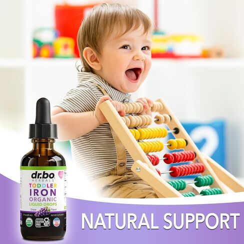 Iron Supplement for Toddlers & Kids - Organic Liquid Iron Drops for Kids, Toddler, Baby, Infant, Toddlers Supplements Ages 1-3 - Organic Vegan Toddler Liquid Drops Supplement, Gluten Free, Non-GMO 2oz in Saudi Arabia