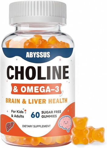 علكات الكولين من أبيسوس للأطفال والكبار، مكملات بيتارترات الكولين الخالية من السكر مع الطحالب أوميجا 3 DHA EPA وB6 B12 النشط، دعم الدماغ والكبد، نباتي، 60 قطعة in Kuwait