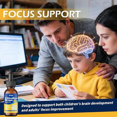 سيتيكولين قطرات سائلة 500 ملغ، CDP كولين للأطفال والكبار، مكمل سيتيكولين لصحة الدماغ ودعم التركيز مع مستخلص عرف الأسد، نكهة المانجو، 2 أونصة سائلة in Kuwait