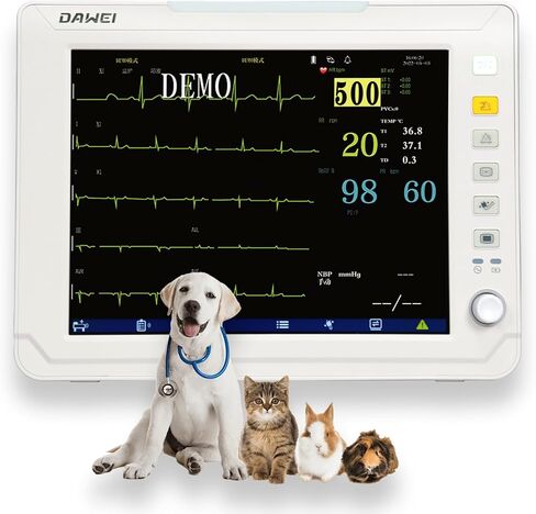 DAWEI 12.1" Veterinary Vital Signs Monitor for Pets, Veterinary Monitor for Animal ECG, SpO2, Blood Pressure, Respiration & Temperature Monitoring for Dog, Cat and Small Animals in Kuwait