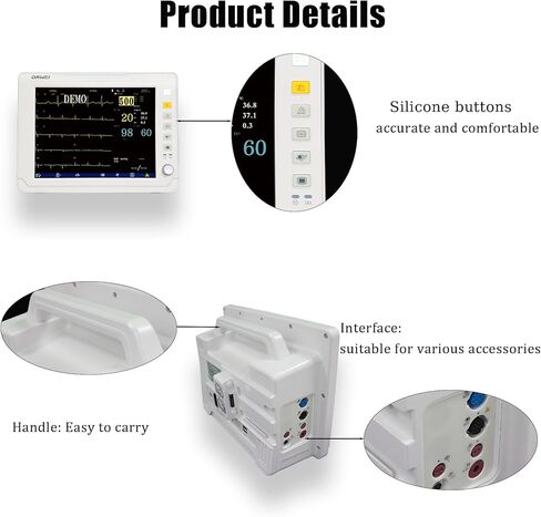 DAWEI 12.1" Veterinary Vital Signs Monitor for Pets, Veterinary Monitor for Animal ECG, SpO2, Blood Pressure, Respiration & Temperature Monitoring for Dog, Cat and Small Animals in Kuwait
