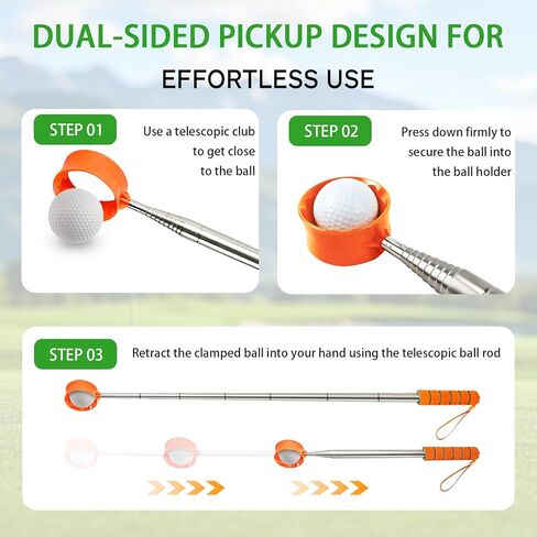 مسترد كرة الجولف التلسكوبي، عمود من الفولاذ المقاوم للصدأ عالي التحمل بطول 9 أقدام مع قبضة مطاطية مضادة للانزلاق، مسترد كرة جولف احترافي مزدوج الجوانب وسهل الالتقاط in Kuwait