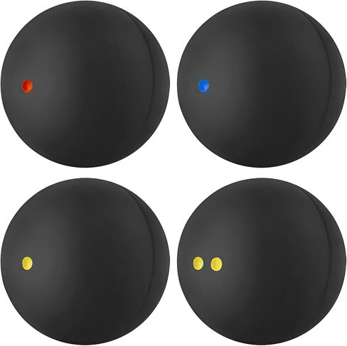 4 Pcs Squash Balls, Single Yellow Dots, Single Red, Blue, Double Yellow Dots, Sports Squash Ball for Beginners and Training in Saudi Arabia