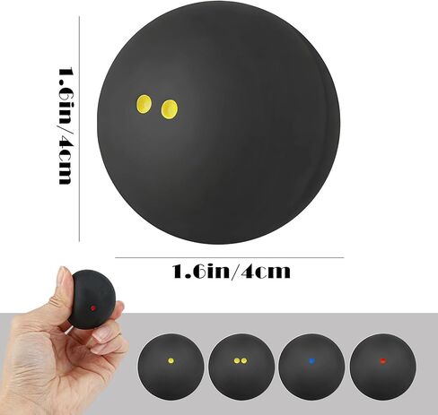 4 Pcs Squash Balls, Single Yellow Dots, Single Red, Blue, Double Yellow Dots, Sports Squash Ball for Beginners and Training in Saudi Arabia