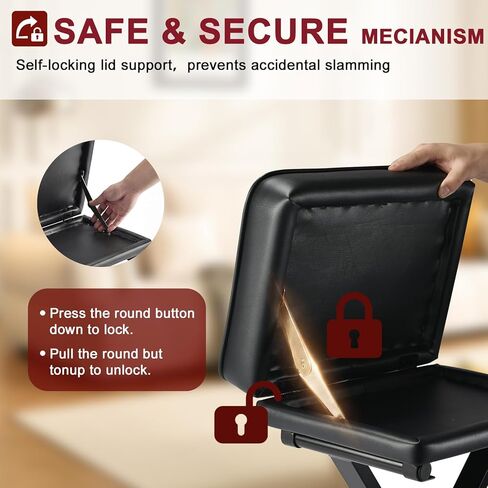 Adjustable Piano Bench with Storage - Keyboard Stool with 3-Level Height,Thicked Comfortable Padded Seat & Foldable X-Frame,Keyboard Bench with Non-Slip Feets, Sturdy Support for Kids & Adults (Black) in Kuwait