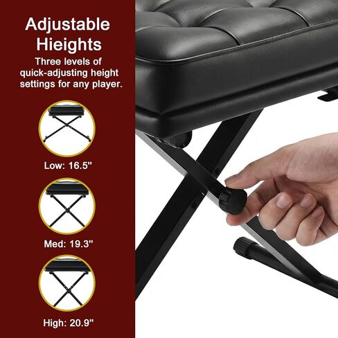 Adjustable Piano Bench with Storage - Keyboard Stool with 3-Level Height,Thicked Comfortable Padded Seat & Foldable X-Frame,Keyboard Bench with Non-Slip Feets, Sturdy Support for Kids & Adults (Black) in Kuwait