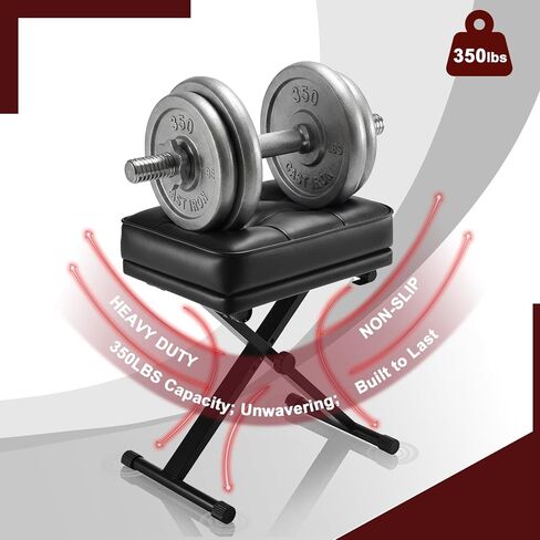 Adjustable Piano Bench with Storage - Keyboard Stool with 3-Level Height,Thicked Comfortable Padded Seat & Foldable X-Frame,Keyboard Bench with Non-Slip Feets, Sturdy Support for Kids & Adults (Black) in Kuwait