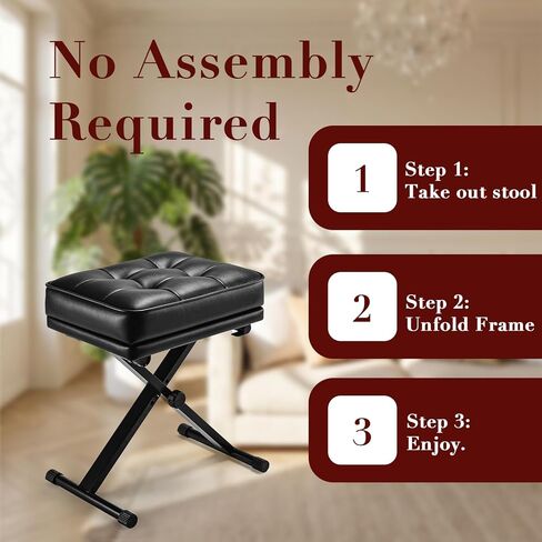 Adjustable Piano Bench with Storage - Keyboard Stool with 3-Level Height,Thicked Comfortable Padded Seat & Foldable X-Frame,Keyboard Bench with Non-Slip Feets, Sturdy Support for Kids & Adults (Black) in Kuwait