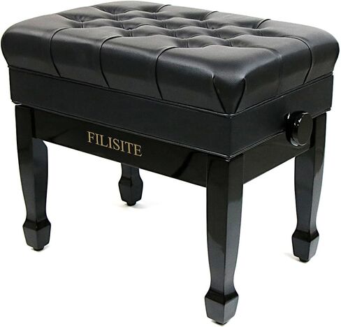Genuine Leather Adjustable Piano Bench with Padded Cushion Seat Heavy Duty Wooden XHJ-7G (Black) in Saudi Arabia