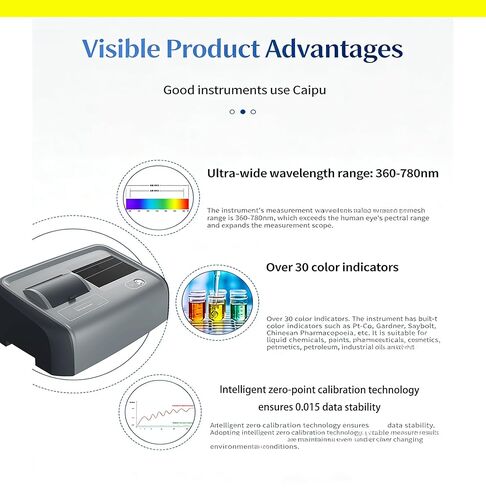 مقياس الطيف الضوئي السائل عالي الدقة مع نطاق 0 ~ 200% 0.0001 دقة واجهة USB 30 مؤشر لون الطول الموجي 360-780 نانومتر لتحليل لون السائل للمنتجات الكيميائية in Kuwait