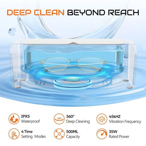 Ultrasonic Jewelry Cleaner, 45KHz Ultrasonic Cleaner Machine with 4 Cleaning Modes, 16.9oz Capacity, Digital Touch Control with Cleaning Tablets for Jewelry, Eyeglasses, Rings, Retainers, Watch Straps in Saudi Arabia