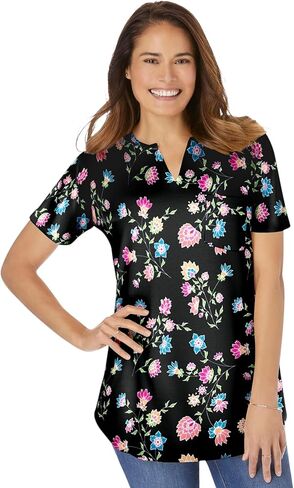 Woman Within Plus Size Notch-Neck Pocket Tee in Kuwait