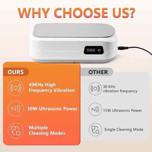 Ultrasonic Jewelry Cleaner,49Khz Ultrasonic Cleaner,Jewelry Cleaner Ultrasonic Machine for Jewelry,Glasses, Rings, Retainer, Watch Strap, Dentures,304 Stainless Steel Cleaning Pod-White in Kuwait