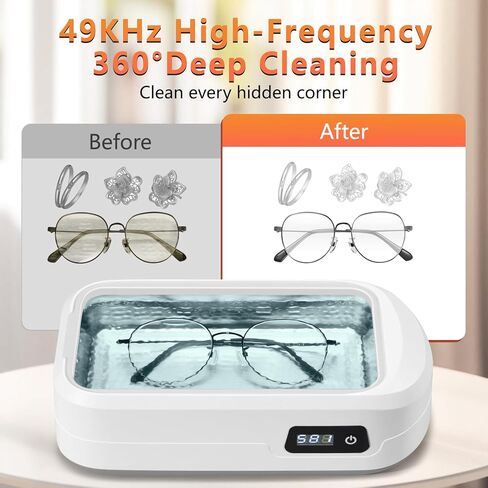 Ultrasonic Jewelry Cleaner,49Khz Ultrasonic Cleaner,Jewelry Cleaner Ultrasonic Machine for Jewelry,Glasses, Rings, Retainer, Watch Strap, Dentures,304 Stainless Steel Cleaning Pod-White in Kuwait