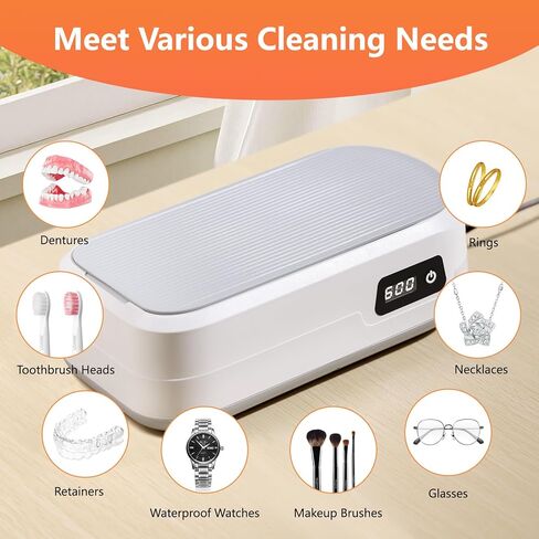 Ultrasonic Jewelry Cleaner,49Khz Ultrasonic Cleaner,Jewelry Cleaner Ultrasonic Machine for Jewelry,Glasses, Rings, Retainer, Watch Strap, Dentures,304 Stainless Steel Cleaning Pod-White in Kuwait