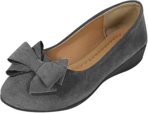 Womens Bowknot Dress Flats Ballet Low Wedge Round Toe Slip-Ons Comfortable Casual Flats Shoes Dressy Office Work Shoes in Kuwait