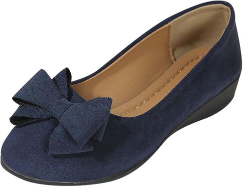 Womens Bowknot Dress Flats Ballet Low Wedge Round Toe Slip-Ons Comfortable Casual Flats Shoes Dressy Office Work Shoes in Kuwait