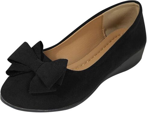 Womens Bowknot Dress Flats Ballet Low Wedge Round Toe Slip-Ons Comfortable Casual Flats Shoes Dressy Office Work Shoes in Kuwait