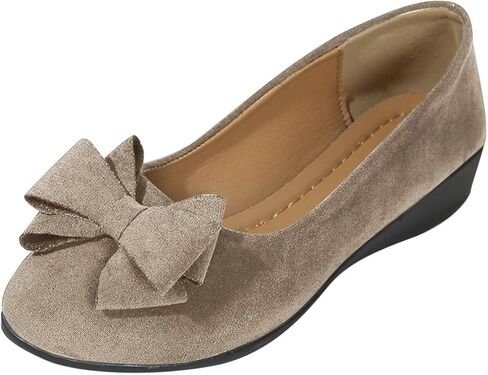 Womens Bowknot Dress Flats Ballet Low Wedge Round Toe Slip-Ons Comfortable Casual Flats Shoes Dressy Office Work Shoes in Kuwait
