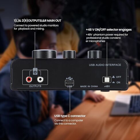 USB Audio Interface with 2X XLR/TRS Inputs, Phantom Power, USB-A/C Connectivity Perfect for Recording, Live Streaming, Podcasting Home Studio Use by Musicians Content Creators(OS3) in Saudi Arabia
