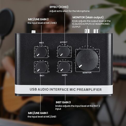 USB Audio Interface with 2X XLR/TRS Inputs, Phantom Power, USB-A/C Connectivity Perfect for Recording, Live Streaming, Podcasting Home Studio Use by Musicians Content Creators(OS3) in Saudi Arabia
