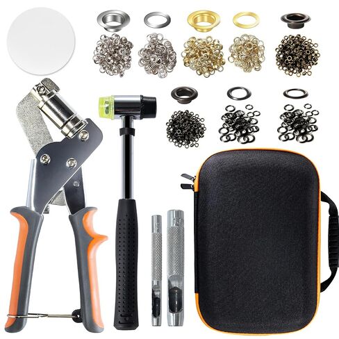 Stainless Steel Grommet Kit (3/8 and 1/4) Includes a Hammer and Bag and 200 10mm and 300 6mm Grommets. Eyelet and Grommet Tool Kit for DIY Tarp Leather Ring Repair and Installation. in Kuwait