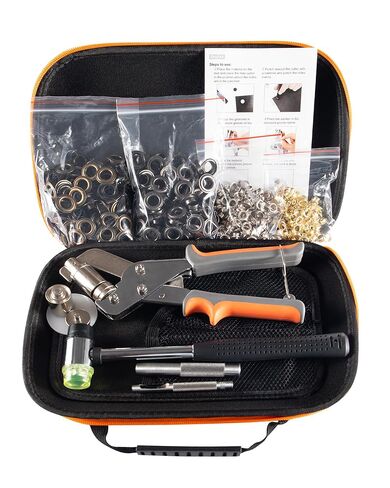 Stainless Steel Grommet Kit (3/8 and 1/4) Includes a Hammer and Bag and 200 10mm and 300 6mm Grommets. Eyelet and Grommet Tool Kit for DIY Tarp Leather Ring Repair and Installation. in Kuwait