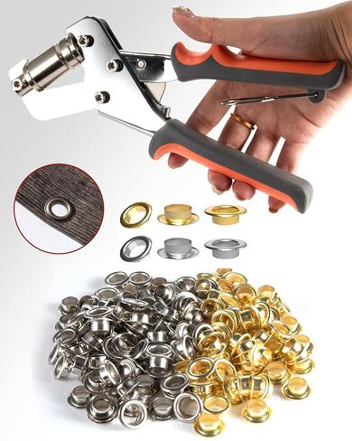 Stainless Steel Grommet Kit (3/8 and 1/4) Includes a Hammer and Bag and 200 10mm and 300 6mm Grommets. Eyelet and Grommet Tool Kit for DIY Tarp Leather Ring Repair and Installation. in Kuwait